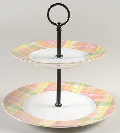 Easter Plaid 2 Tiered Serving Tray (Dinner & Salad Plate)