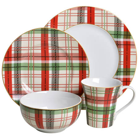 Holiday Large Plaid 16 Piece Set
