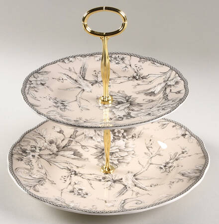 Adelaide Antique White 6 5/8"-10"  2 Tiered Serving Tray (Dp, Sp) HC