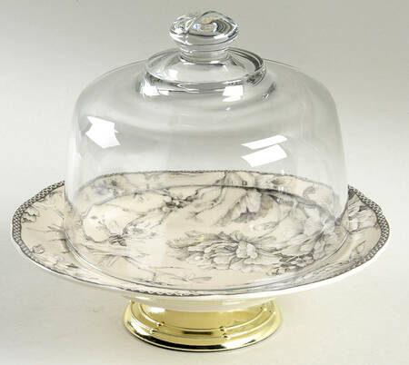 Adelaide Antique White 6 1/2"-7 1/2" Footed Cheese Plate w/ Glass Dome HC