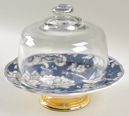 Adelaide Dark Blue 6 1/2"-7 1/2" Footed Cheese Plate w/ Glass Dome HC