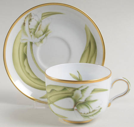 White Tulips Flat Cup & Saucer Set