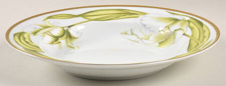 White Tulips Large Rim Soup Bowl