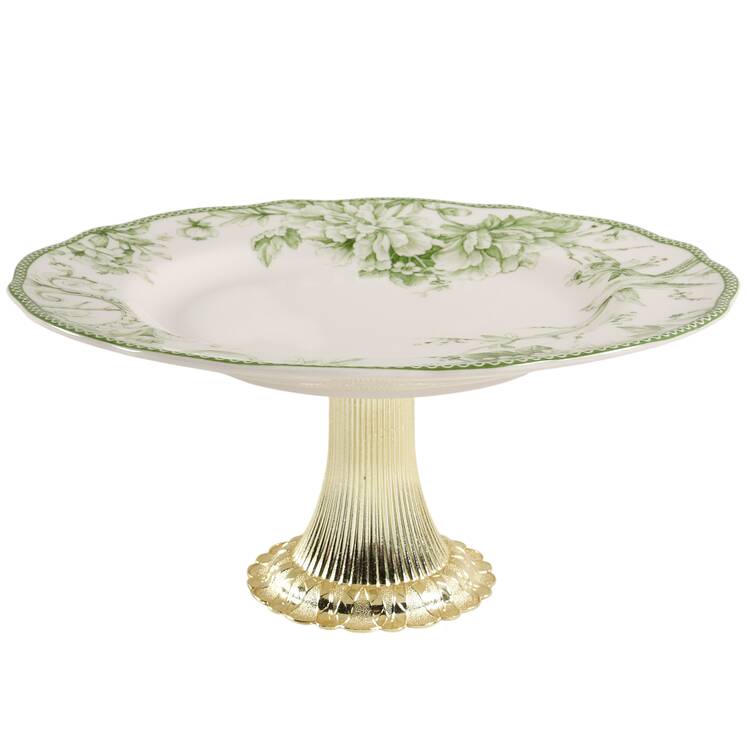 Adelaide Moss Green Cake Stand with 4"-5" Metal Pedestal  Hc