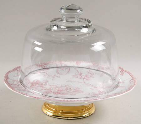 Adelaide Blush 6 1/2"-7 1/2" Footed Cheese Plate w/ Glass Dome HC