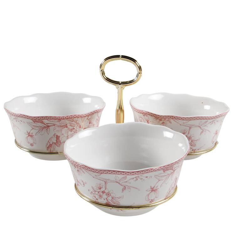 Adelaide Blush 7" x 12" 3-Part Relish & Metal Stand (CERC) HC