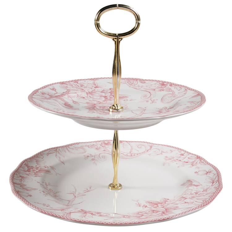 Adelaide Blush 6 5/8"-10"  2 Tiered Serving Tray (Dp, Sp) HC