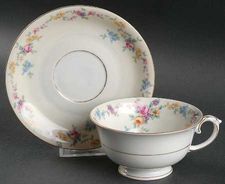 Barbara (Gold Trim) Footed Cup & Saucer Set