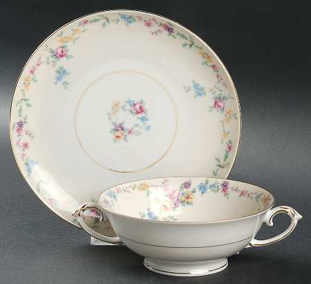 Barbara (Gold Trim) Footed Cream Soup Bowl & Saucer Set