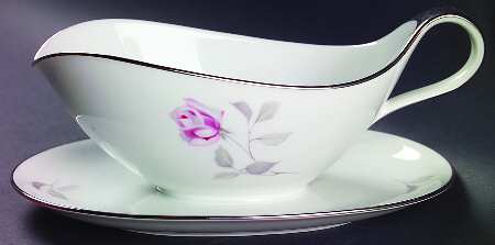 Pink Rose Gravy Boat with Attached Underplate