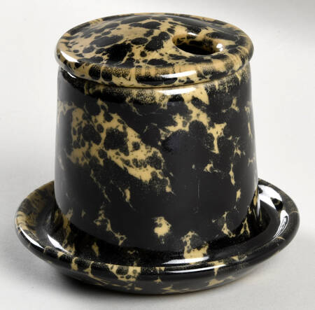 Agate Black and Tan Jam/Jelly & Lid w/Attached Underplate