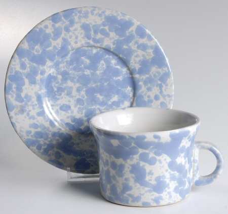 Agate Morning Glory Blue Flat Cup & Saucer Set