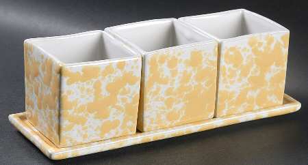 Agate Yellow (Morning Glory) Planter Set-3 Planters & Tray