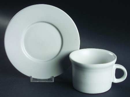 White Flat Cup & Saucer Set by Bennington Potters