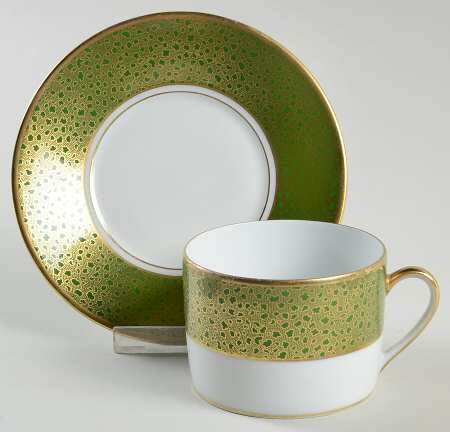 Louvre Green Flat Cup & Saucer Set by Bernardaud