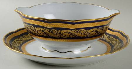 Vendome Cobalt Blue Gravy Boat with Attached Underplate