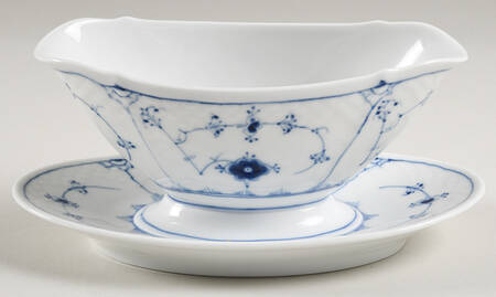 Blue Traditional (No Trim) Gravy Boat with Attached Underplate