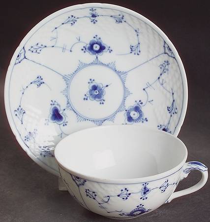 Blue Traditional (No Trim) Flat Cup & Saucer Set