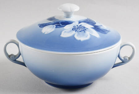 Christmas Rose Flat Cream Soup Bowl & Lid Set