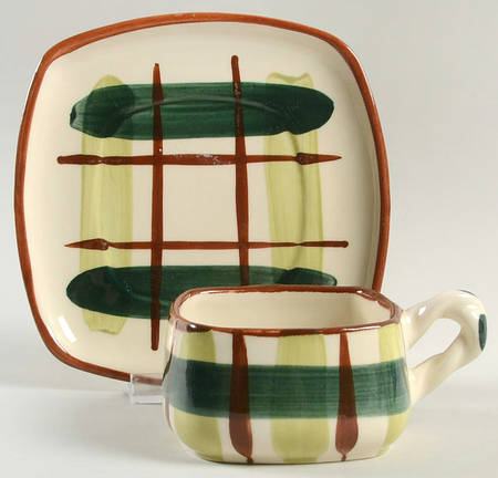 Gay Plaid Flat Cup & Saucer Set