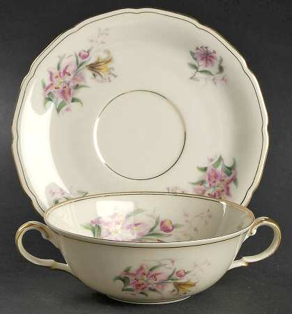 Tiger Lily Flat Cream Soup Bowl & Saucer Set by Black Knight