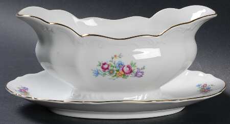 Bouquet (Scroll Edge) Gravy Boat with Attached Underplate