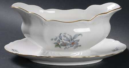 Wild Flower (Scroll Edge) Gravy Boat with Attached Underplate