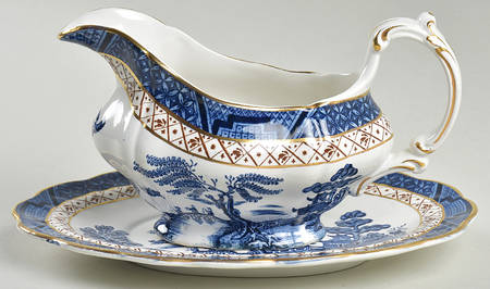 Real Old Willow Blue Gravy Boat & Underplate