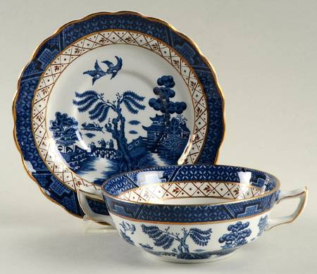 Real Old Willow Blue Flat Cream Soup Bowl & Saucer Set