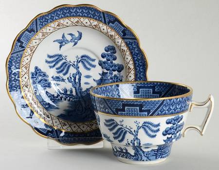Real Old Willow Blue Flat Cup & Saucer Set