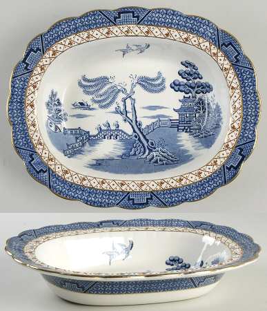Real Old Willow Blue 10" Oval Vegetable Bowl
