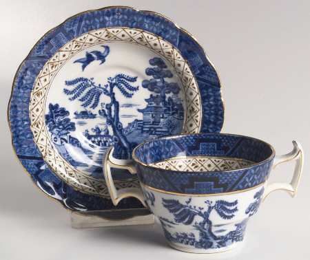 Real Old Willow Blue Flat Bouillon Cup & Saucer