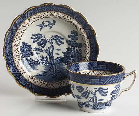 Real Old Willow Blue Flat Cup & Saucer Set