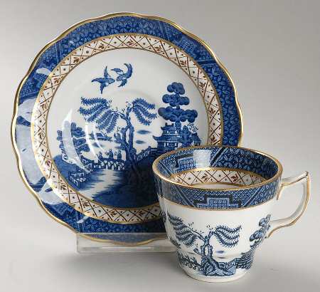 Real Old Willow Blue Flat Demitasse Cup & Saucer Set