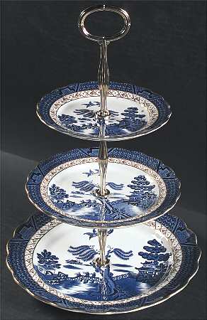 Real Old Willow Blue 13 7/8"-14 1/4" 3-Tiered Serving Tray(DP,SP,BB) HC