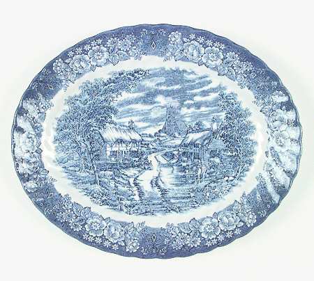 Memory Lane Blue 12" Oval Serving Platter