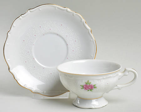 Rose Point Footed Cup & Saucer Set