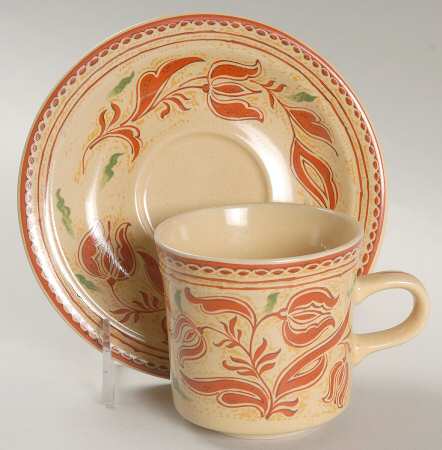 American Folk Art Flat Cup & Saucer Set