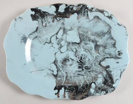 Surf Ballet (Turquoise & Platinum) 14" Oval Serving Platter