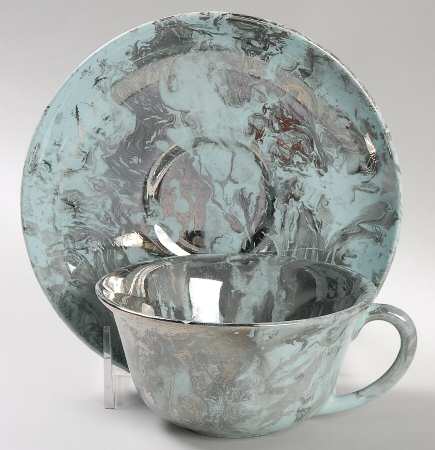 Surf Ballet (Turquoise & Platinum) Flat Cup & Saucer Set