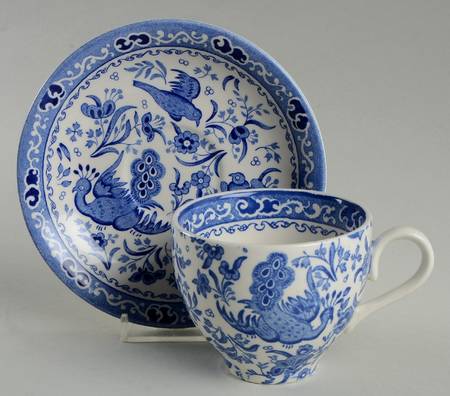 Blue Bird-Regal Peacock Flat Cup & Saucer Set