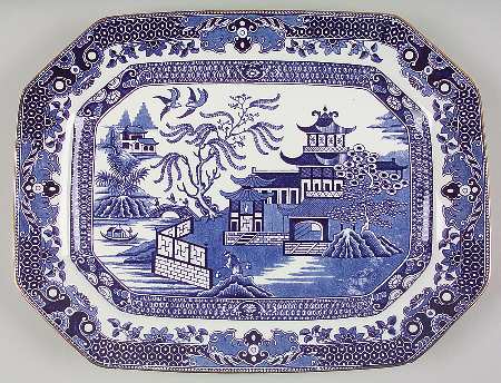 Willow Blue (Gold Trim) 15" Oval Serving Platter