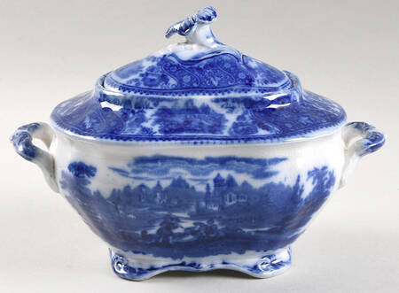 Non Pareil (Flow Blue) Sauce Boat & Lid