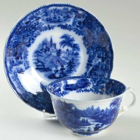 Non Pareil (Flow Blue) Flat Cup & Saucer Set