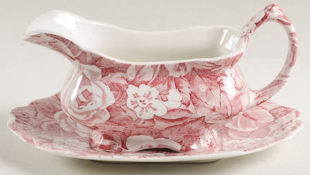 Victorian Chintz Pink Gravy Boat & Underplate
