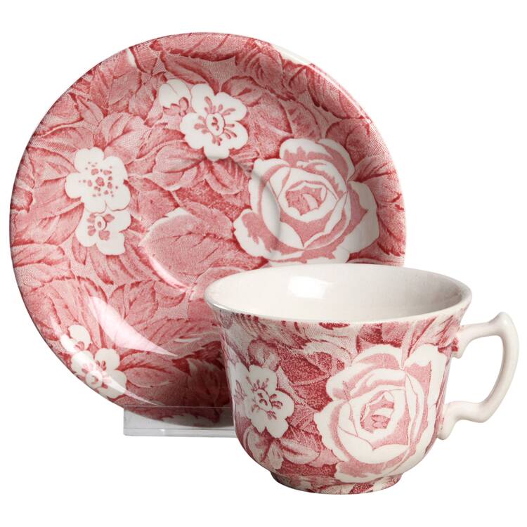 Victorian Chintz Pink Flat Cup & Saucer Set