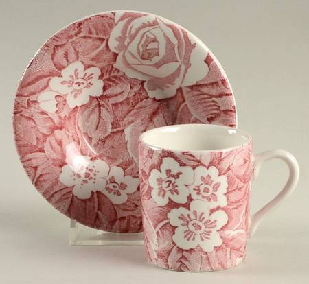Victorian Chintz Pink Flat Demitasse Cup & Saucer Set