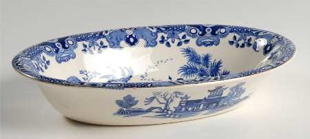 Willow Blue (Gold Trim) 9" Oval Vegetable Bowl