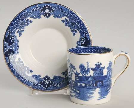 Willow Blue (Gold Trim) Flat Demitasse Cup & Saucer Set