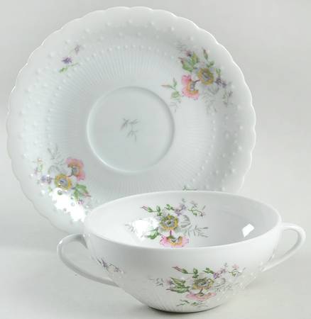 Eglantine Flat Cream Soup Bowl & Saucer Set